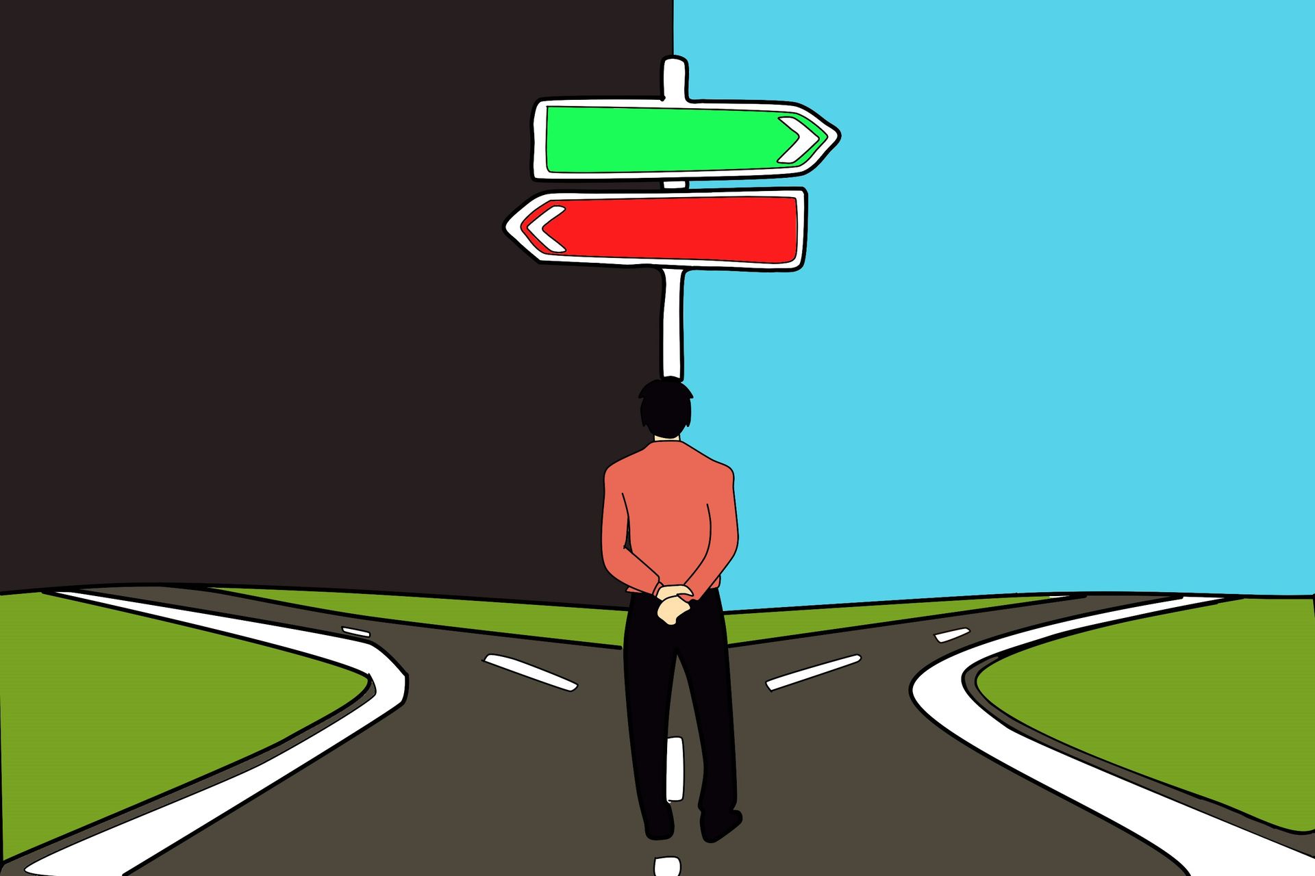 standing man with 2 side arrow